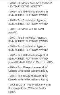 Work achievements since I beginning Real Estate in 2005.