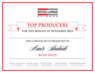 Top Producer (Ranked #8 out over 300 agents) November 2022