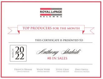 Top Producer (Ranked #8 out of 245 agents) March 2022