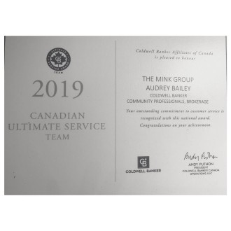 Canadian Ultimate Service Award for Coldwell banker Community Professionals 2019. 